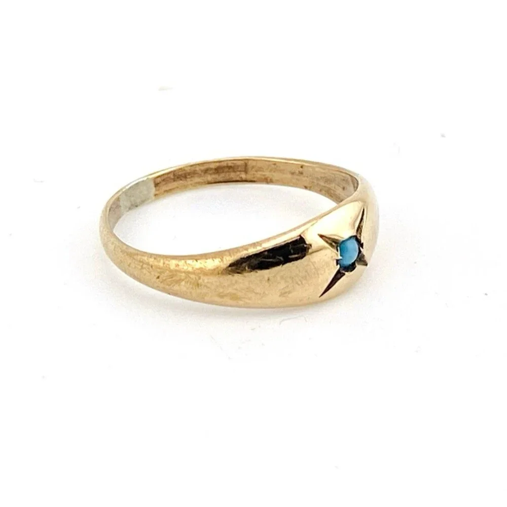 Antique Victorian Gold Filled Turquoise Ring Pinky Midi Size 2